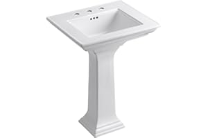 KOHLER K-2344-8-17 Memoirs Stately Rectangular Pedestal Bathroom Sink, 24 1/2", White