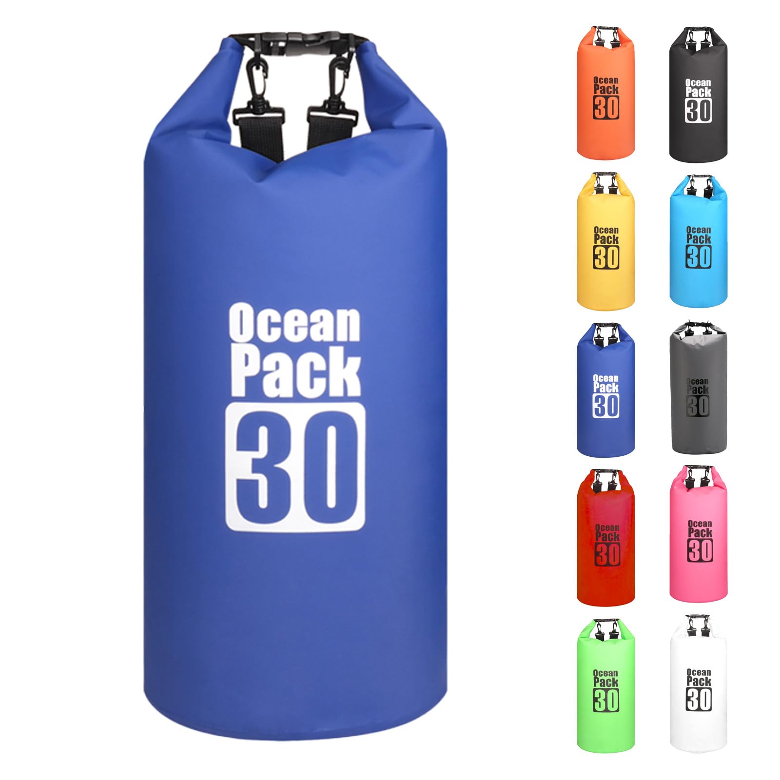 MORAINJAY 30L Blue Dry Bag,Waterproof Bag with Double Adjustable Shoulder Strap,Large Capacity Dry Sack 2L 5L 10L 15L 20L 30L for Outdoor Camping,Rafting,Swimming,Boating,Surfing