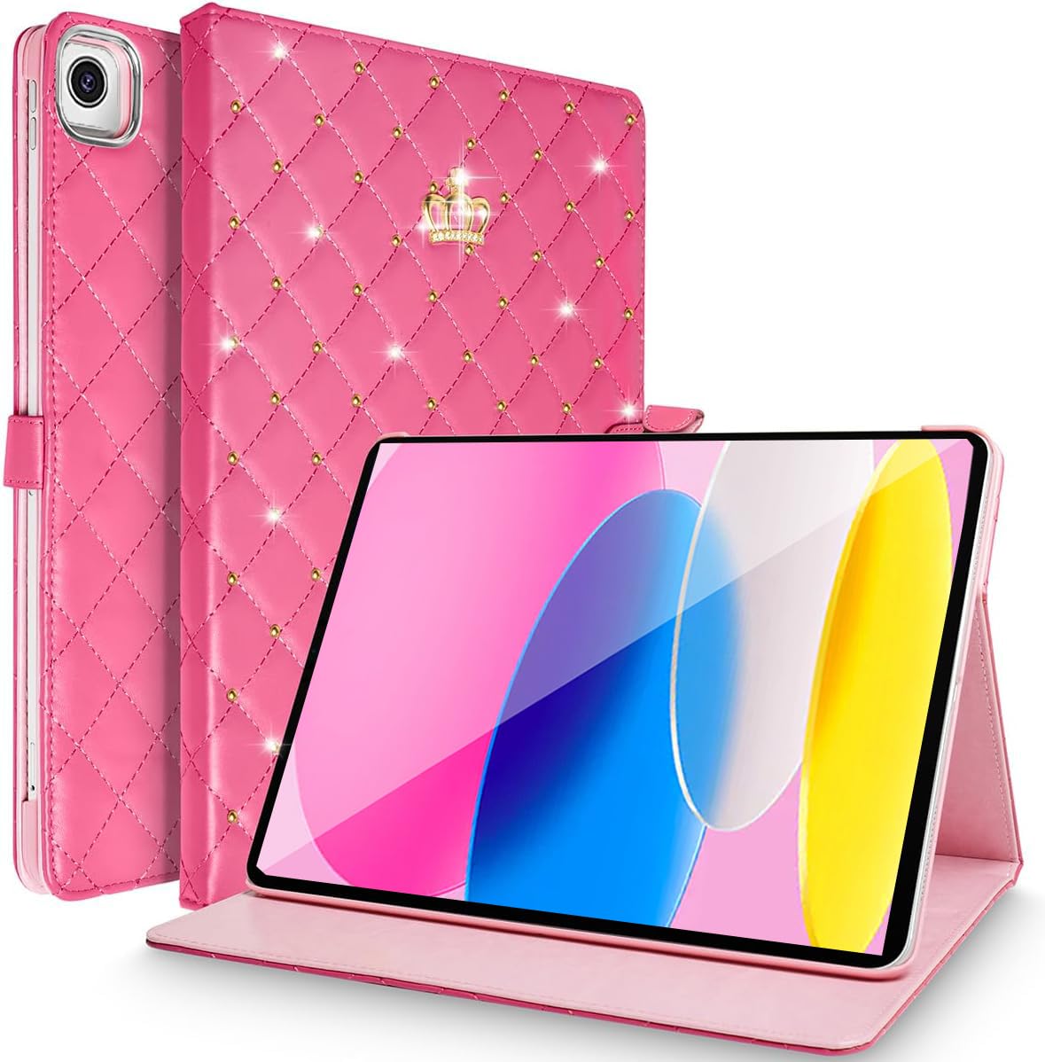 Photo 1 of Changjia for iPad Air (3rd Gen) 10.5 2019/iPad Pro 10.5 2017 Case,Cute Crown Bling Rhinestone PU Leather Elegant Smart Auto Sleep/Wake Stand Shockproof Protective Case for Apple iPad 10.5Inch,Hot Pink