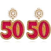 Birthday Decoration Drop Dangle Stud Earrings for Women Faux Pearl Enameled 40th 50th Birthday Dangling Statement Earring Elegant Anniversary Celebration Party Jewelry for Wife Mother
