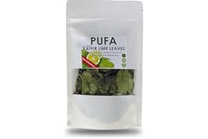 Pufa Dried Kaffir Lime Leaves - Pure Natural Lime Tree Leaf in Resealable Bag - Fresh Kaffir Lime Plant Leaves for Panang Curry, Roast Chicken,Soups,Tom Yum Paste - Non-GMO,Chemical-Free 0.5 Oz.