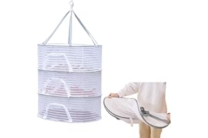 HOMFANSEEC Herb Drying Rack 3 Layer Hanging Mesh Net for Plants Herb Dryer, Herb Dryer Hanging Rack Foldable Hanging Mesh Dryer for Buds, Fruits, Flowers, Vegetables, Fish, Clothes, Doll(White)