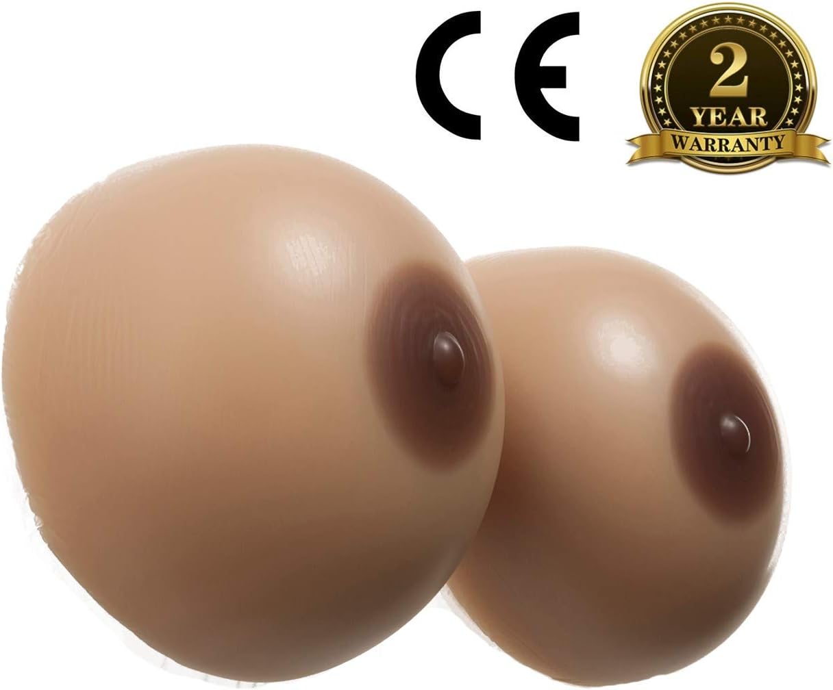 LONGSILAN Silicone Breast Prosthetic Breast, Realistic Feel for Trans Women,Prosthesis Mastectomy Bra Inserts, Transgender Individuals, Crossdressers, Cosplay - Roundbrown-3XL/1400G
