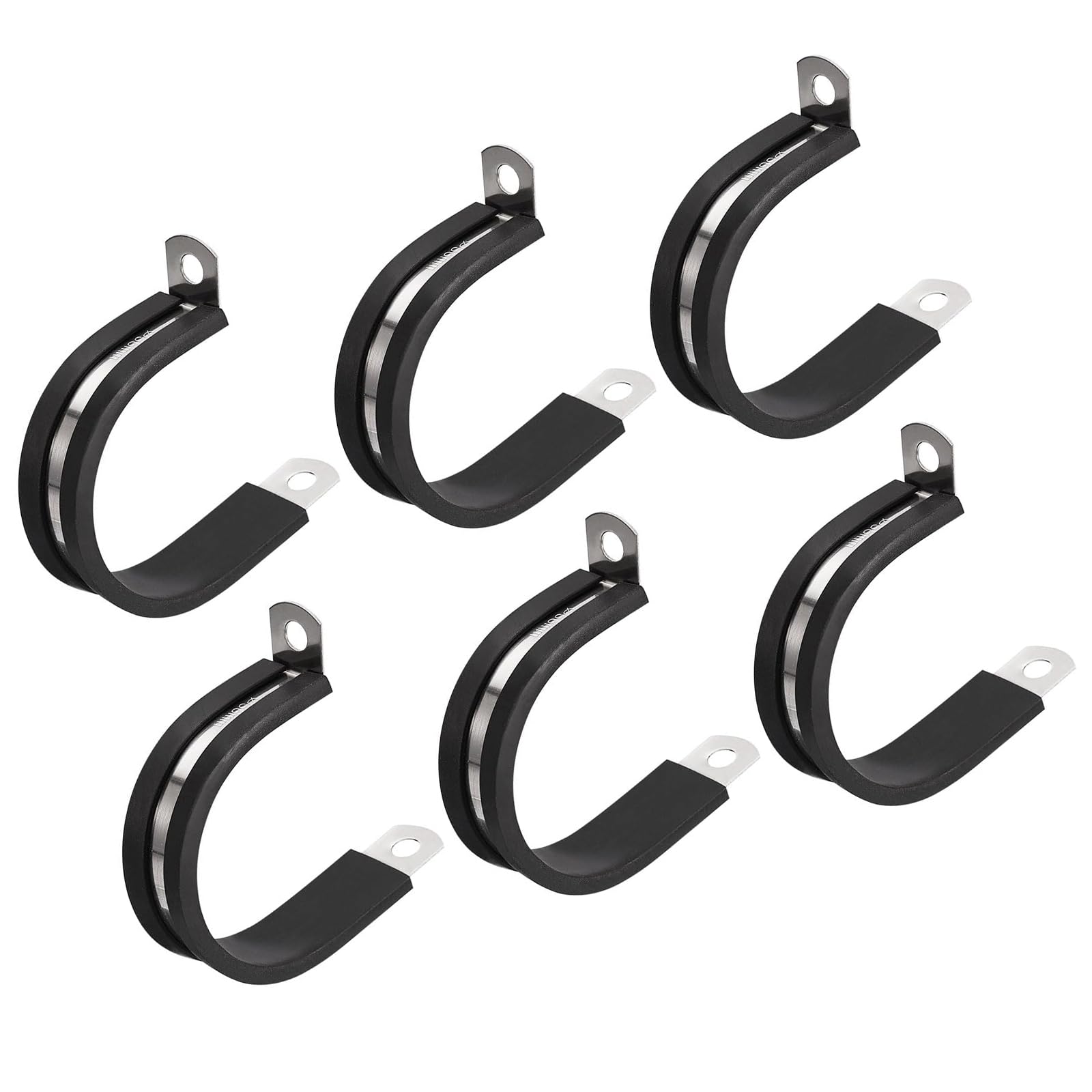 MACHSWON 6Pcs 1-1/2 Inch(38mm) Cable Clamp, Rubber Cushioned Insulated Clamp 304 Stainless Steel R Shape Bracket Metal Pipe Clamp Tube Holder for Wire Hose Tube