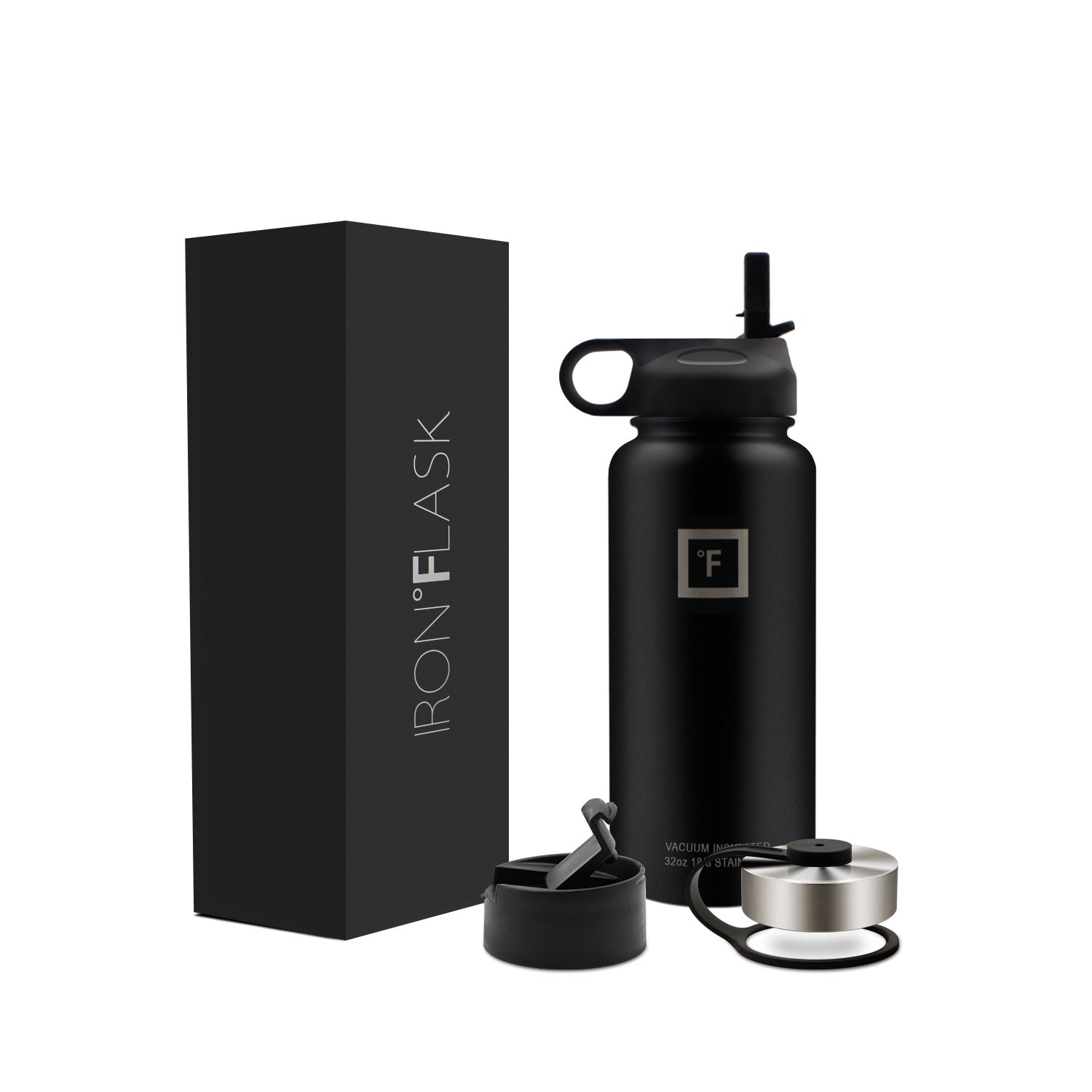 Iron Flask 32 Oz, 40 Oz, or 64 Oz, 3 Lids, Vacuum Insulated Stainless