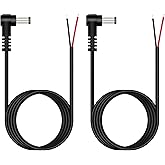 Fancasee DC Power Pigtail Cable, 2-Pack 6FT 5.5mm x 2.5mm 90 Degree Right Angle DC Barrel Male Plug Jack to Bare Wire Power Supply Adapter Repair Cord for CCTV Surveillance Security Camera LED Strip