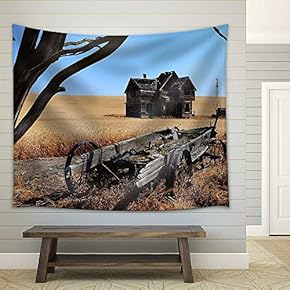 Historic Ranch House and Wagon - Fabric Wall Tapestry Home Decor - 51x60 inches