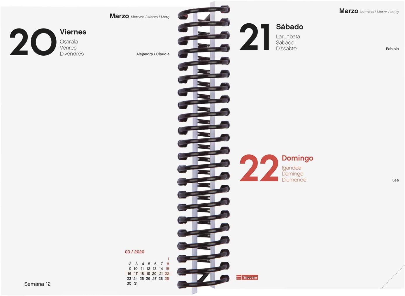 Finocam Agenda 2020 1 Day Page Spiral Black Spanish - Image 4