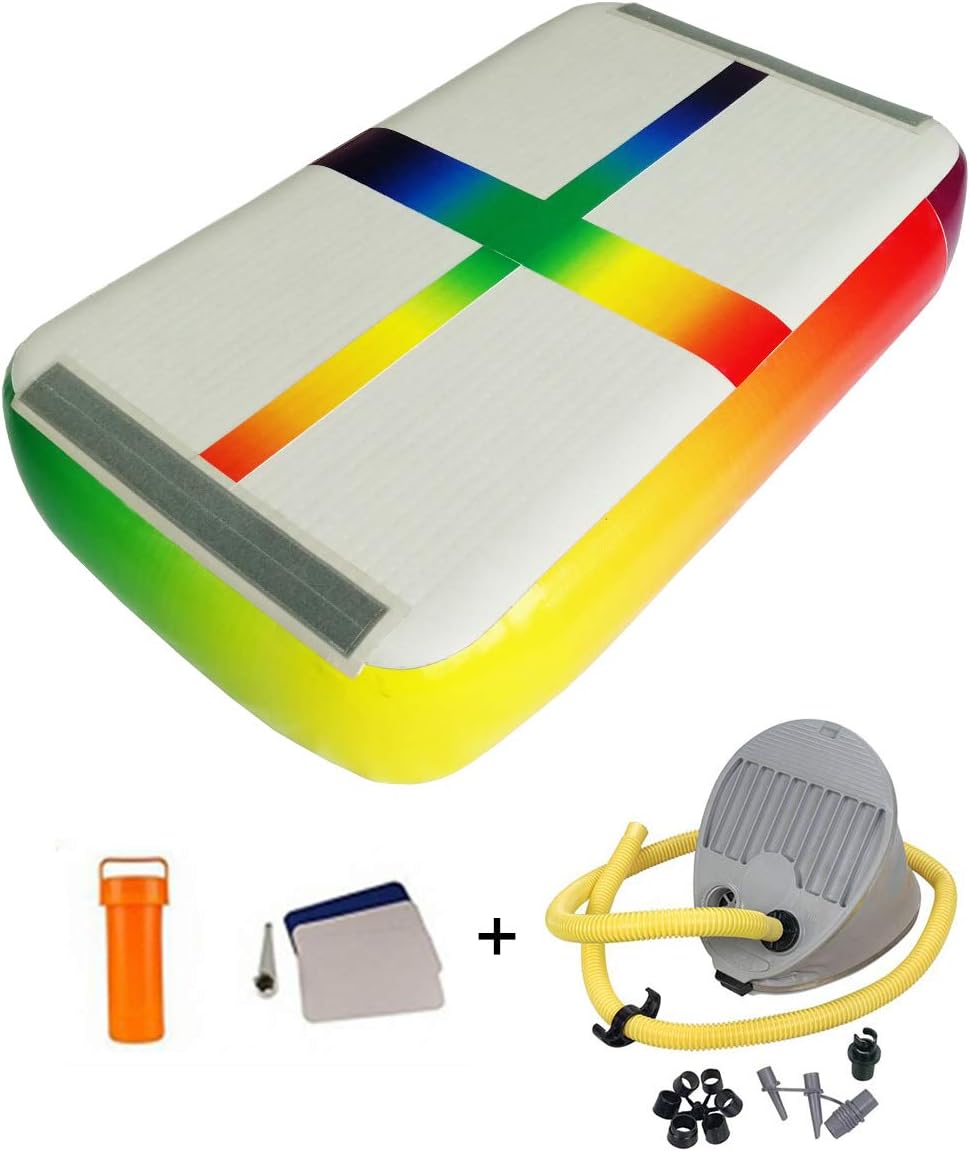 AIRMAT FACTORY Airtrack Tumbling Mat - Inflatable Gymnastics Mat Rainbow Air Track Mat with Pump For Yoga,Gym and Home Use, Air Block for Cheerleading, and Training (Rainbow, 3.3ft×2ft×8in/1×0.6×0.2m)