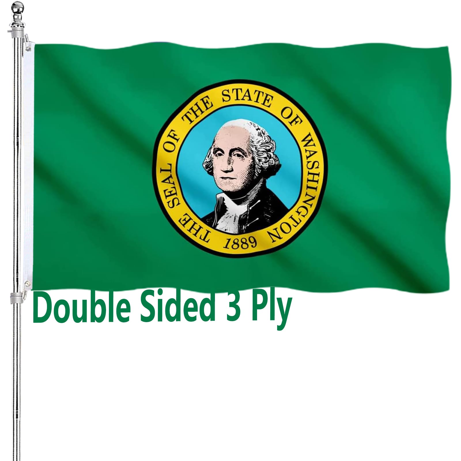 Photo 1 of Washington State Flag 3x5 Ft Double Sided Outdoor Heavy Duty WA State Flags 3 Ply with Durable Canvas Header and ?2 Brass Grommets Vivid Colors