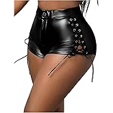 Floerns Women's Plus Size High Waisted Leather Shorts Lace Up Side Skinny Club Mini Shorts