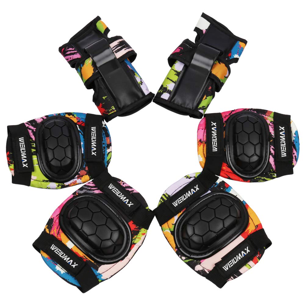 WEIDMAX Kids Protective Gear Set, 6 in 1 Kids Knee Pads Elbow Pads Set with Adjustable Strap for Rollerblading Roller Skates Cycling BMX Skateboard Inline Skatings Bike Scooter Riding Sports