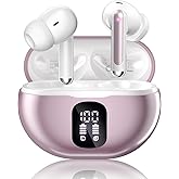 Wireless Earbuds, Bluetooth 5.4 Headphones with 50H Playback, Deep Bass Stereo Ear Buds Clear Calls with LED Power Display, IPX7 Waterproof, in-Ear Earphones with Mic for Phone/Android/iPad, Rose Gold