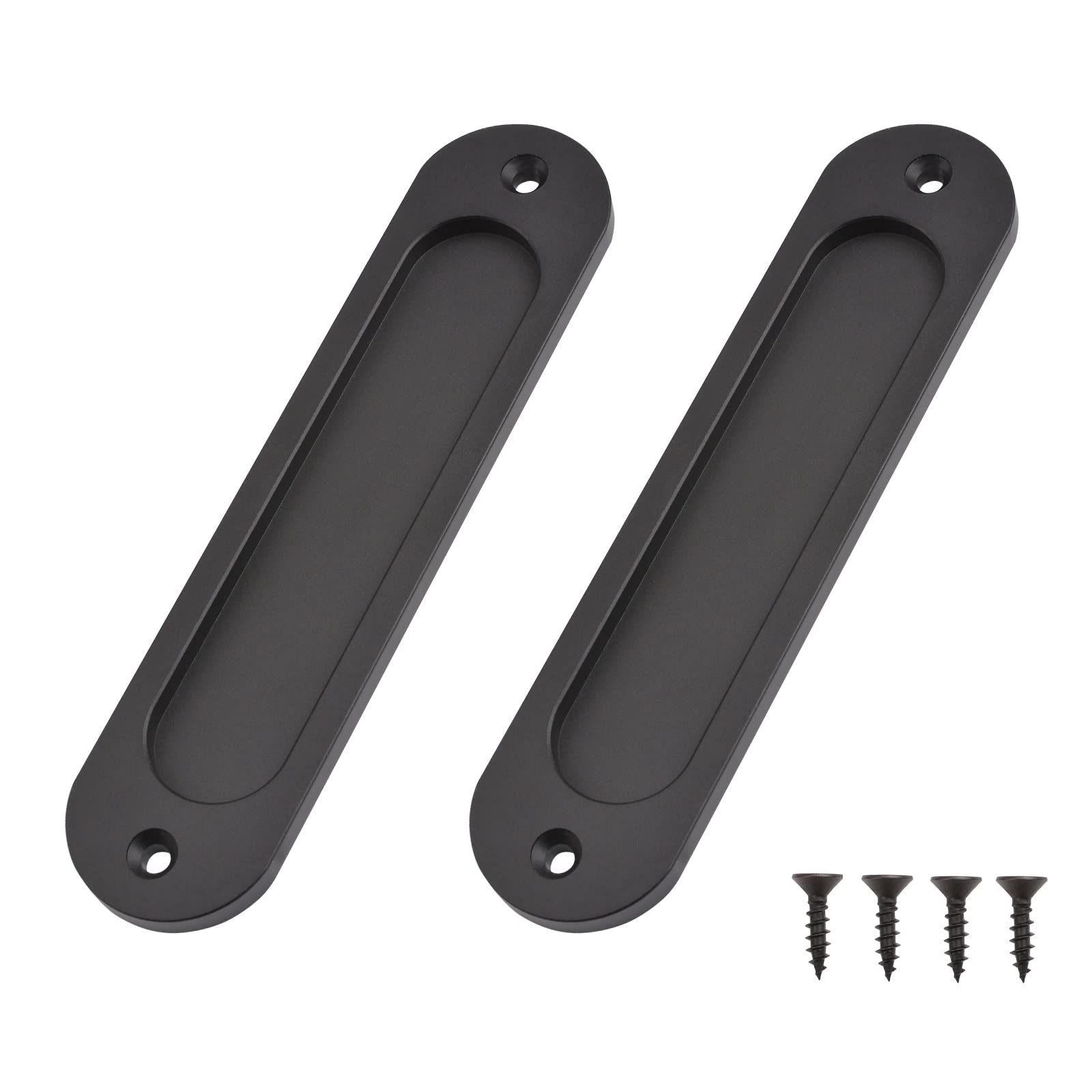 MOROBOR Oval Recessed Sliding Door Pulls, 2pcs Matte Black Flush Pull Aluminum Alloy Closet Door Finger Pulls with Mounting Screws for Sliding Barn Door/15cm — image 1
