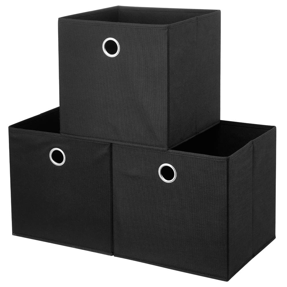 HSDT 3 Cube Storage Bins Black 11x11x11 Inch Foldable Fabric Storage Basketes for Home Organizers Storage Drawer,QY-SC18-3