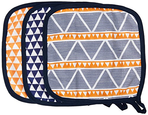 Bacati Liam Aztec Triangles Muslin 3 Piece Set of Wash Cloths, Orange/Navy