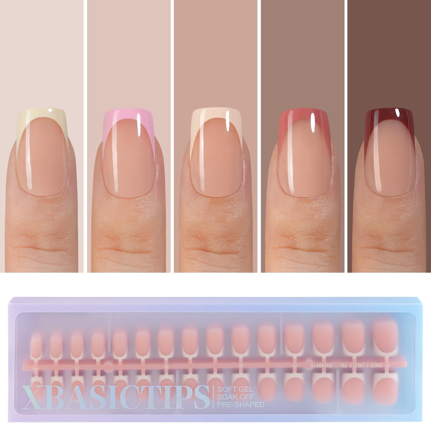 Photo 1 of Misssix XBASICTIPS French Tip Press On Nails, 150Pcs French Gel Nail Tips Short Square, Soft Gel Pre-shaped No Need to File 3 in 1 Tips, Fake Nails for Nail Art DIY Extension Designs 15 Sizes