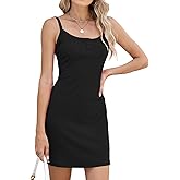 Nsbonu Women's Spaghetti Strap Ribbed Sleeveless A-line Dress Scooped Neck Adjustable Straps Stretch Casual Knit Mini Dress