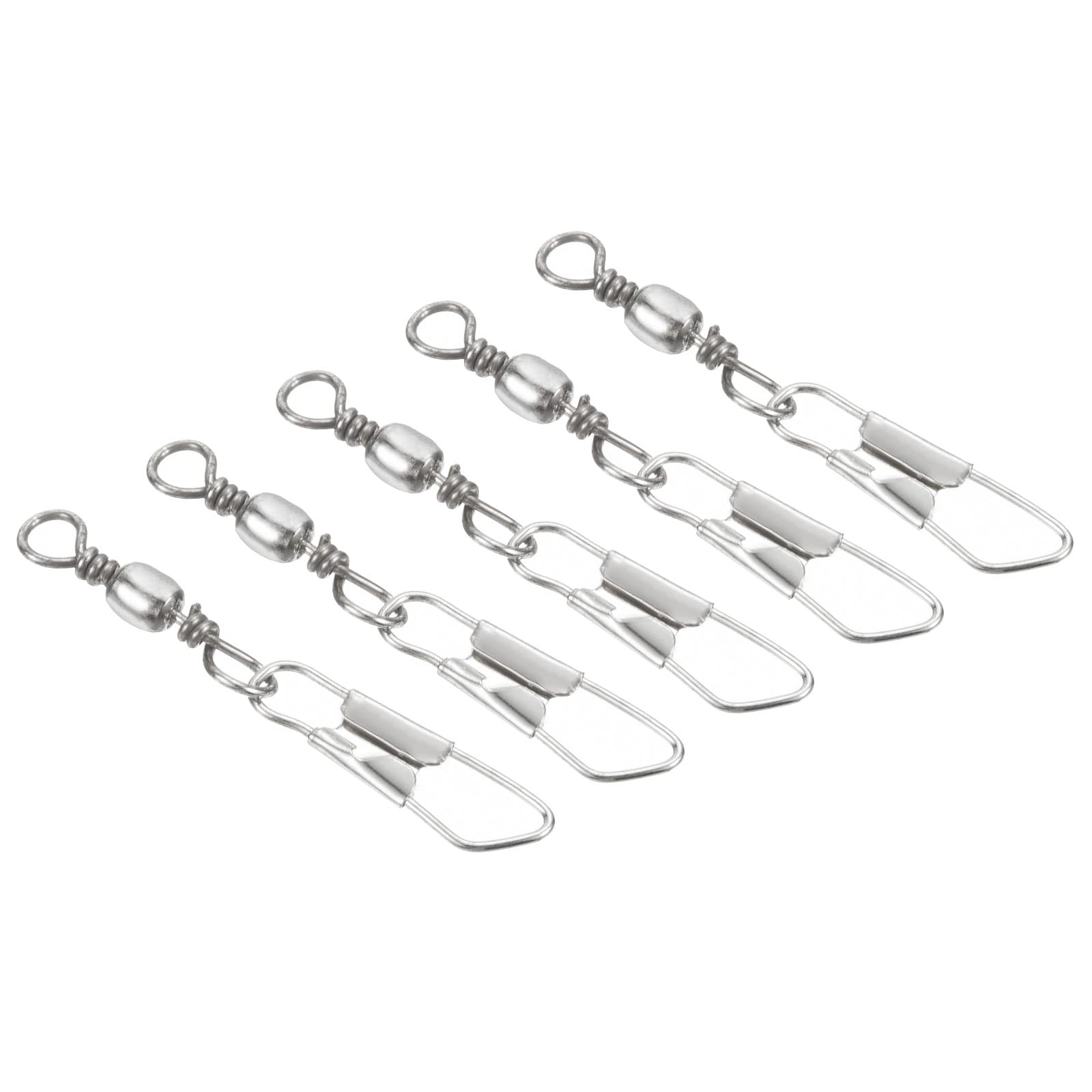 PATIKIL Fishing Barrel Swivel with Safety Snap, 50Pcs 15lb Carbon Steel Solid Ring Terminal Tackle for Saltwater Freshwater Fishing, Silver