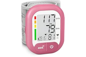 ASTART Blood Pressure Monitor Adjustable Wrist Cuff for Home Use Automatic BP Machine Large Digital LCD Display 199 Memory Batteries Included with Carrying Case, Pink