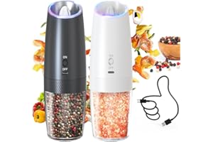 Suapouen Electric Salt and Pepper Grinder Set Rechargeable Graviry Salt and Pepper Grinder Set, LED Light, Adjustable Coarsen