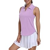 Sicnebee Women Golf Shirts UPF 50+ Tennis Polo Shirts Dry Fit Lightweight V-Neck Sleeveless Collared Tank Tops