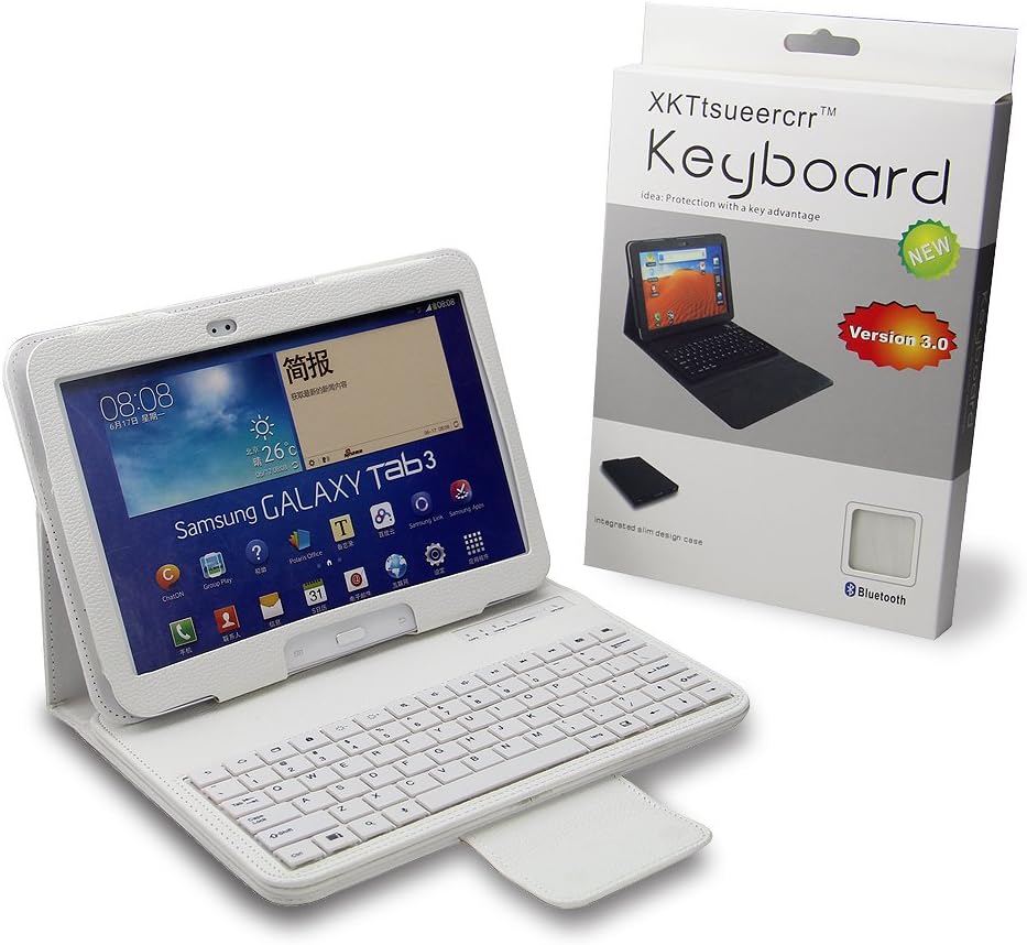 XKTTSUEERCRR Wireless Bluetooth Keyboard Folio Case with Protective Case for Samsung Galaxy Tab 3 10.1-inch Tablet + XTEK MousePad - White Color