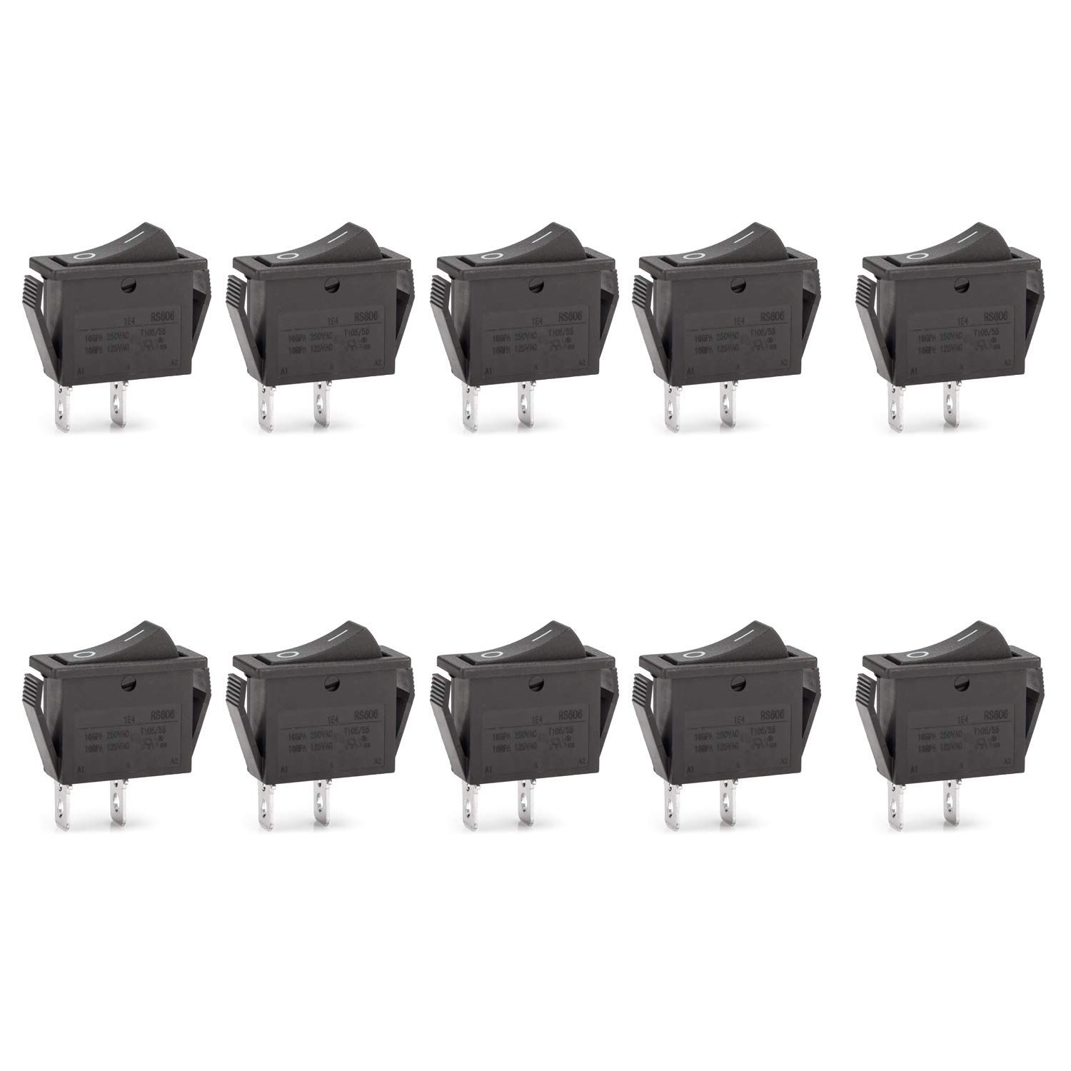 CLDIY 10 Pieces Boat Rocker Switch 2 Pin Solder Lug SPST ON/OFF Mini Boat Rocker Switch AC 16A/250V 16A/125V