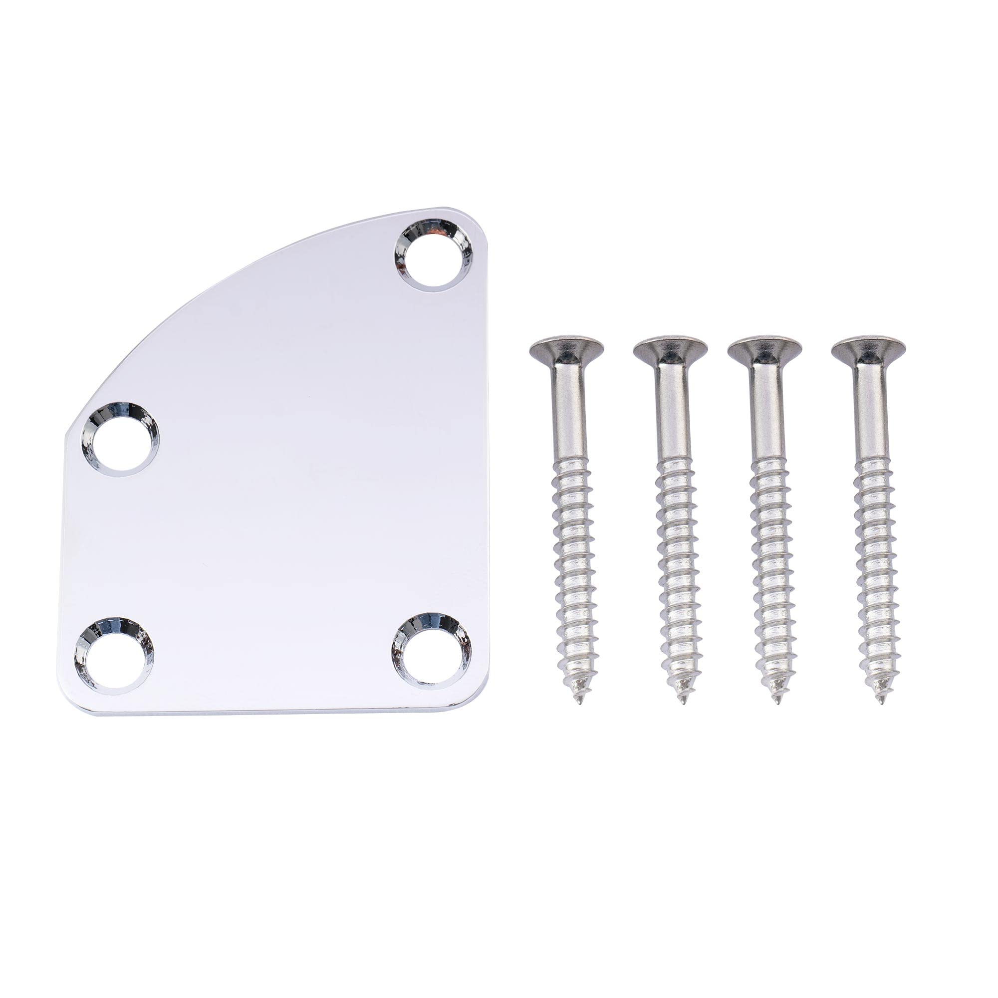 Musiclily 4 Hole Curved Guitar Neck Plate for Strat Tele Electric Guitar or Bass,Chrome