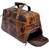 Leather Duffle Bags for Men - Handmade Full Grain Leather Weekender Bag with 2 Shoe Compartment, Underseat Carry On Travel Luggage