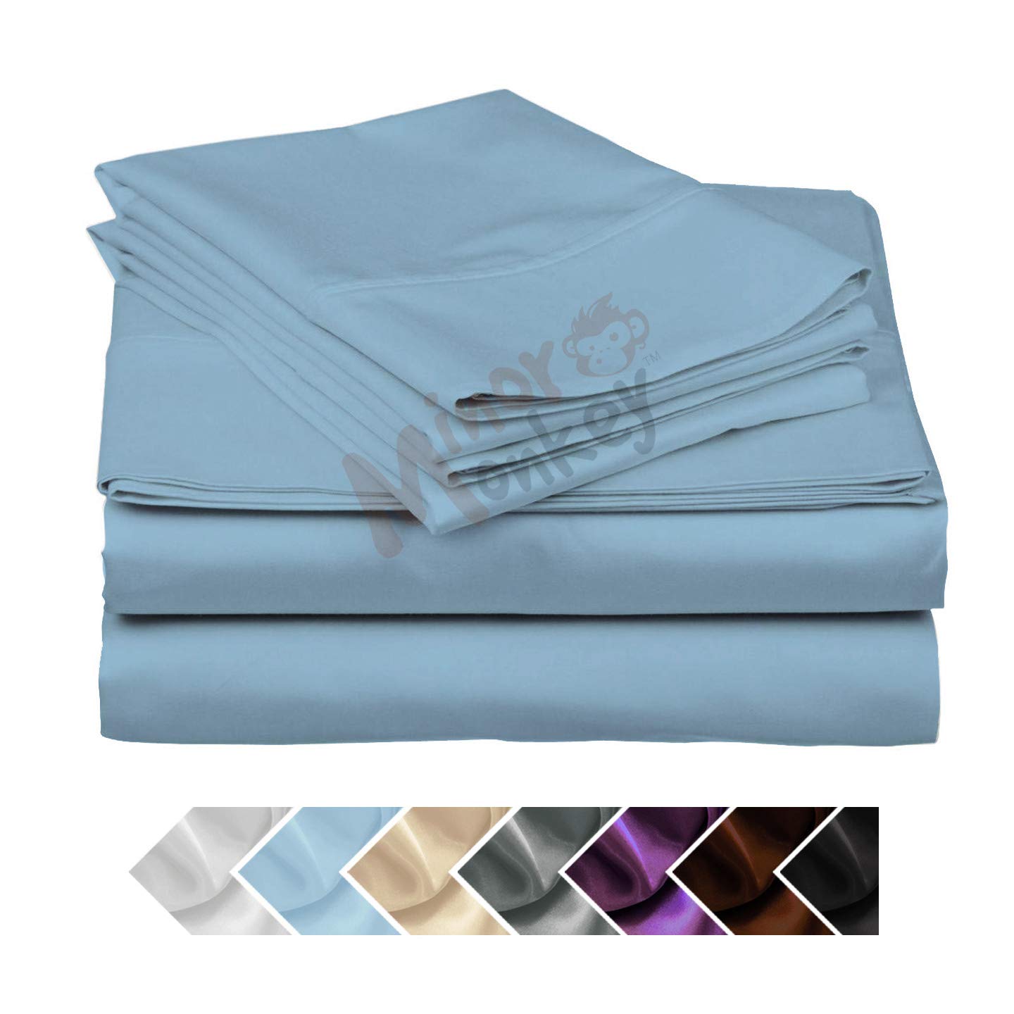 Minor Monkey Egyptian Cotton 1000 Thread Count 4 PC Solid Bed Sheet Set True Luxury Hotel Collection Fits Up to 17 Inches Deep Pocket (King, Sky Blue)