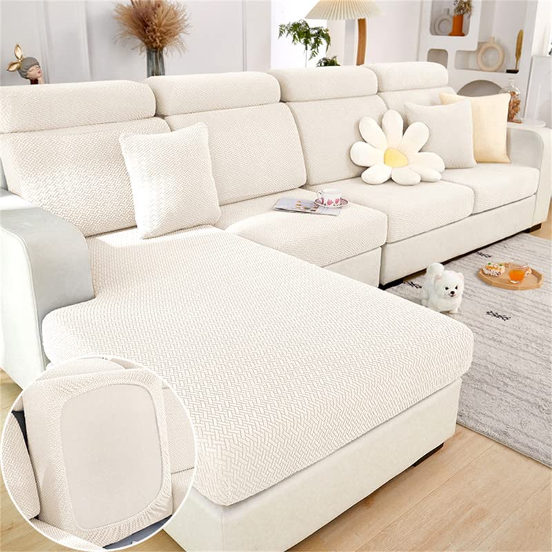 Topchances Sofa Seat Cushion Covers - High Stretch Universal Elastic Sofa Cover, Non-Slip Sofa Couch Slipcovers for Sofa L Shaped Chaise Longue Furniture Protection (Weaves, White)