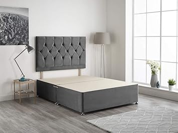 Bed Centre Charcoal Plush Velvet Fabric Divan Base Plus Matching