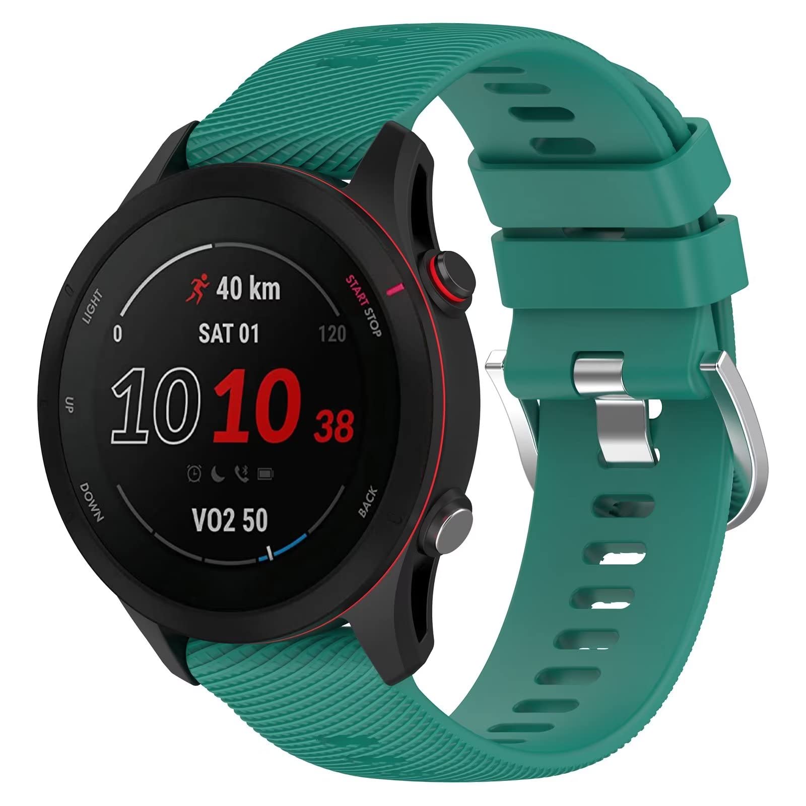 FTRONGRT Soft Silicone 18mm Watch Strap for Garmin Forerunner 255S Music, Replacement Wristband Bands Bracelet for Garmin Forerunner 255S Music.Pine Green