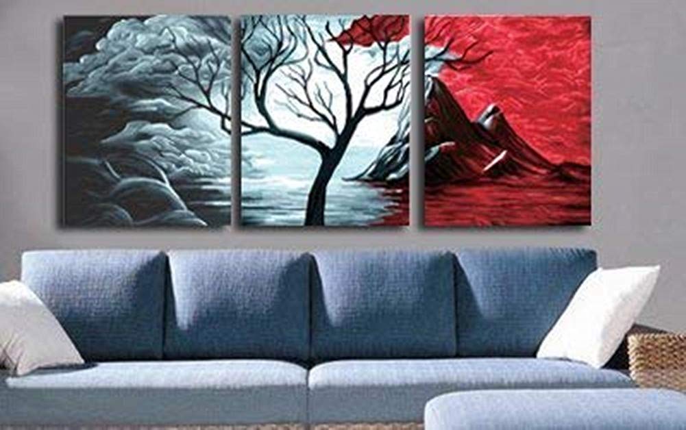 YEESAM ART New Paint by Numbers for Adults Set Pack of 3 Multi Pack Pieces Panels Canvas - Volcanic and Snow 3 x 16 * 20 inches Linen Canvas - DIY Digital Painting by Numbers Kits (with Frame)