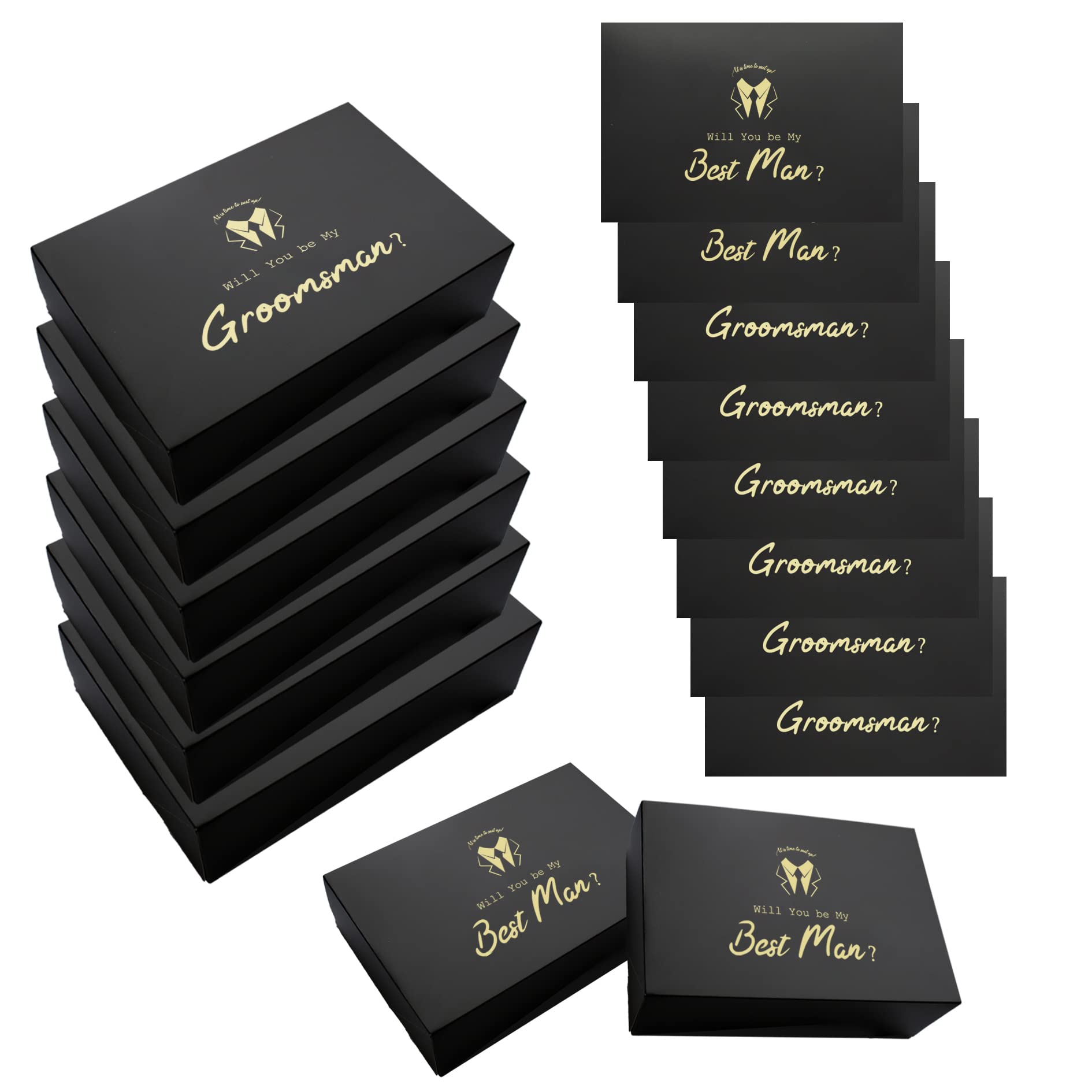 Lady&Home Groomsmen Proposal Box 8 Packs Groomsman Gift Box Best Man Proposal Gifts Box Set for Bachelor Party 6 Will You Be My Groomsman and 2 Best Man(Black-Squiggle)