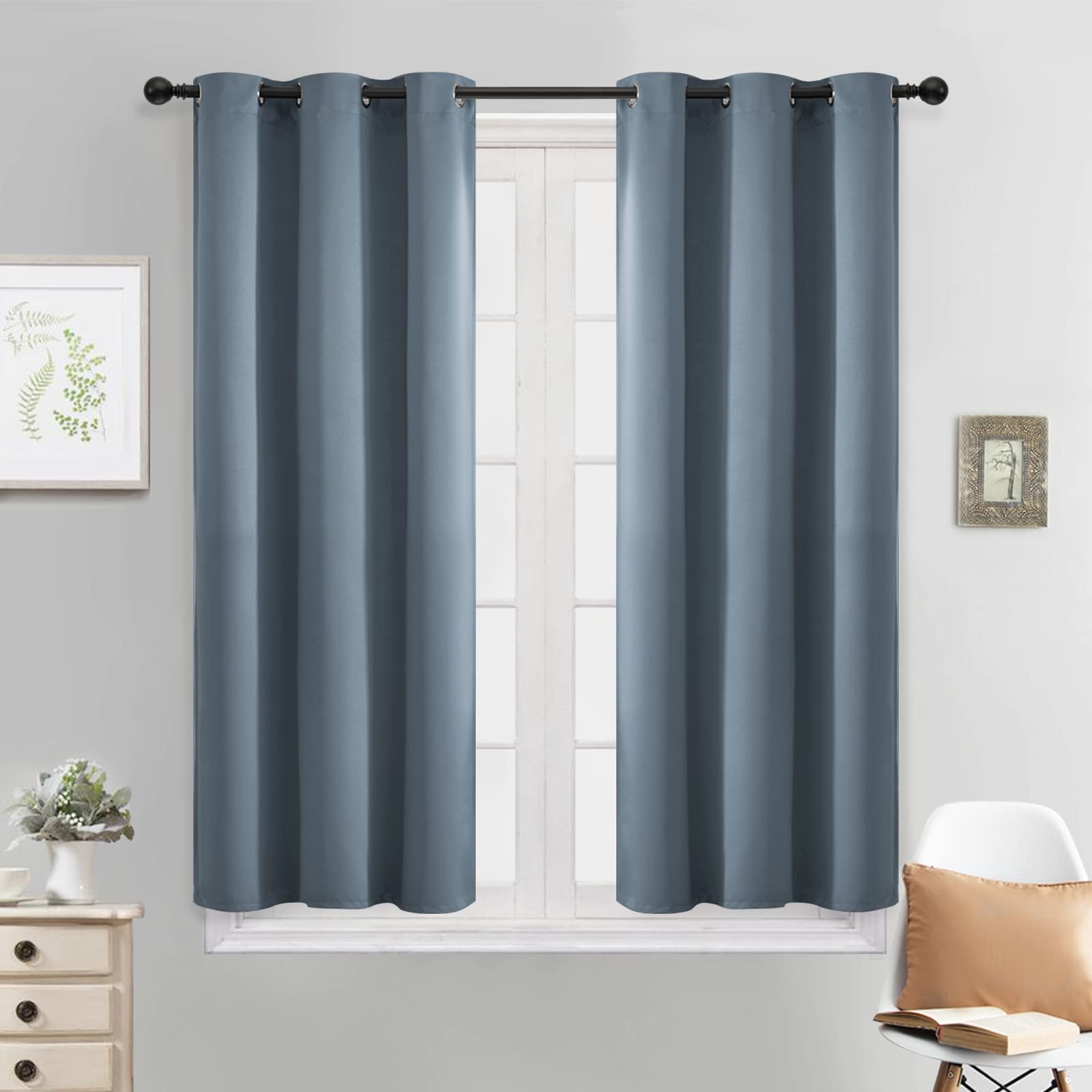 Photo 1 of Yakamok Blackout Curtains Room Darkening Thermal Insulated Window Panels,Solid Grommet Top Drapes for Bedroom/Living Room(38x45 Inch, Stone Blue, 2 Panels)
