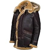 XDFVC Mens Faux Suede Shearling Leather Coat Winter Thermal Faux Fur Coats Zip Up Vintage Padded Jackets Overcoats with Hood