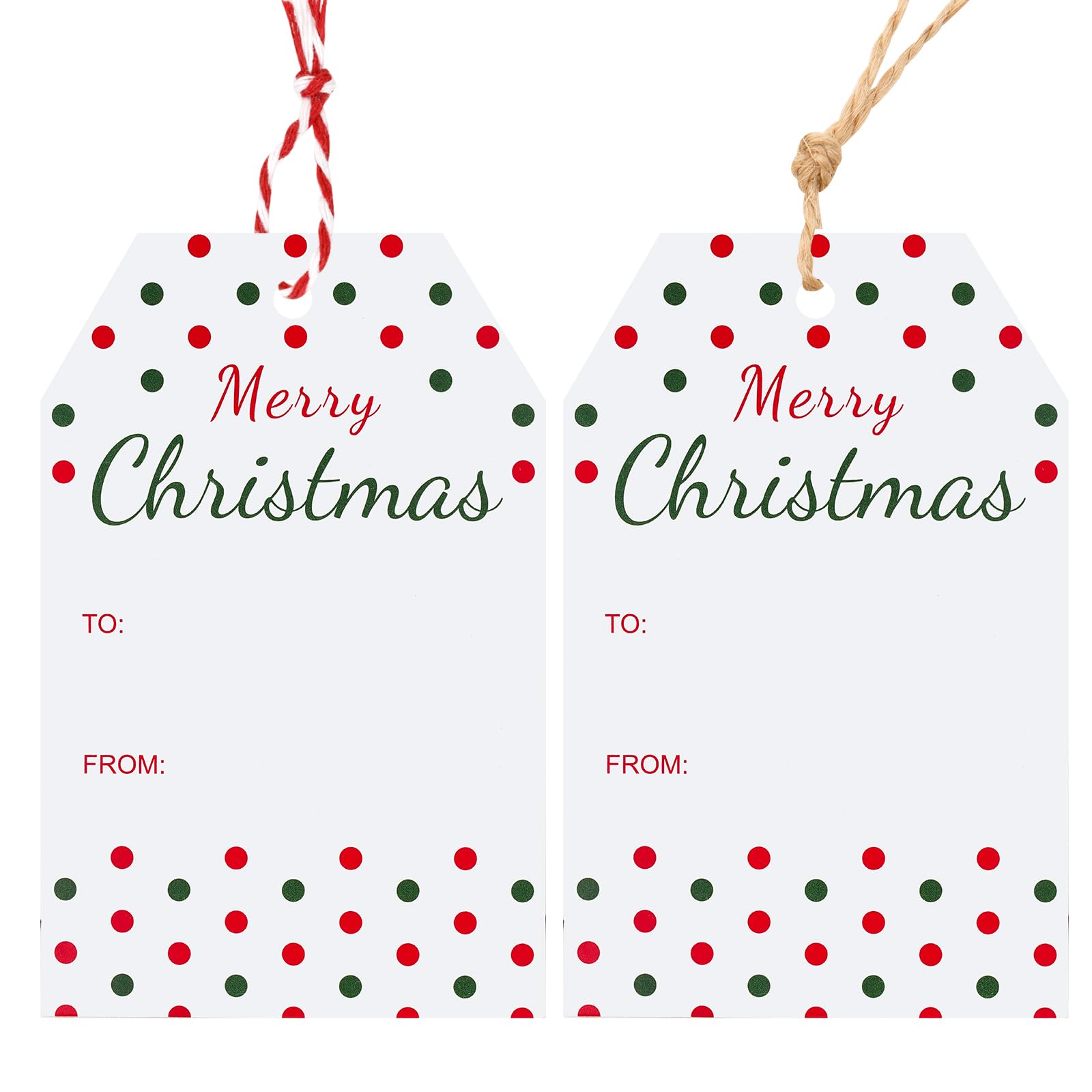 G2PLUS Merry Christmas Tags for Presents, 50PCS White Christmas Tags with String, 8.5x5.5 CM Xmas Wrapping Labels with Dots for Presents Wrapping Decoration