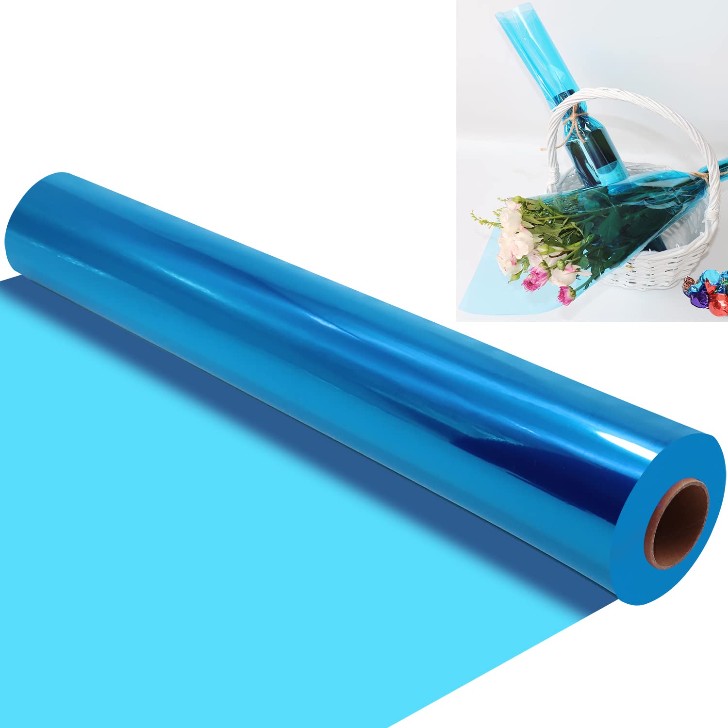 Photo 1 of 100 ft x 34 in Extra Wide Cellophane Wrap Roll Blue, Translucent Cellophane Roll for Gift Baskets Wrap, Colored Cellophane Wrapping Paper for Treats, Candies, Holiday, Birthday, Baby Shower Decoration