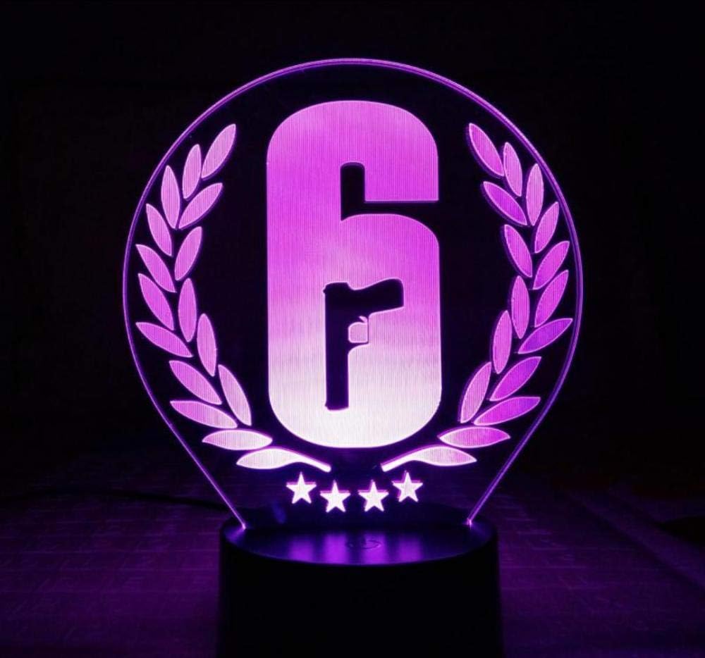 Layyyqx Rainbow Six Siege Table Lamp Touch Sensor 7 Color Changing Child Kids Gift Fps Game Night Light Led 6 Logo Bedroom