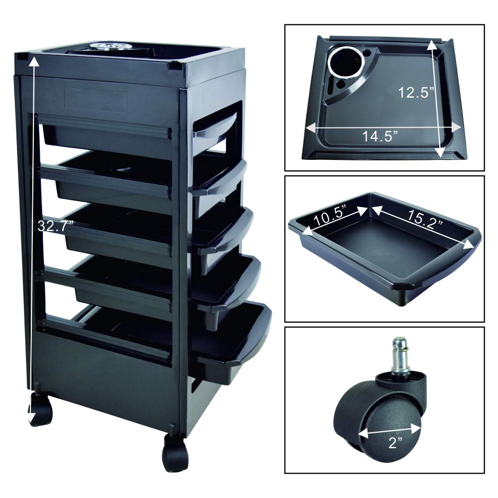Salon SPA Beauty Hairdressing Rolling Trolley Cart with 5 Drawers Storage Cart: Beauty