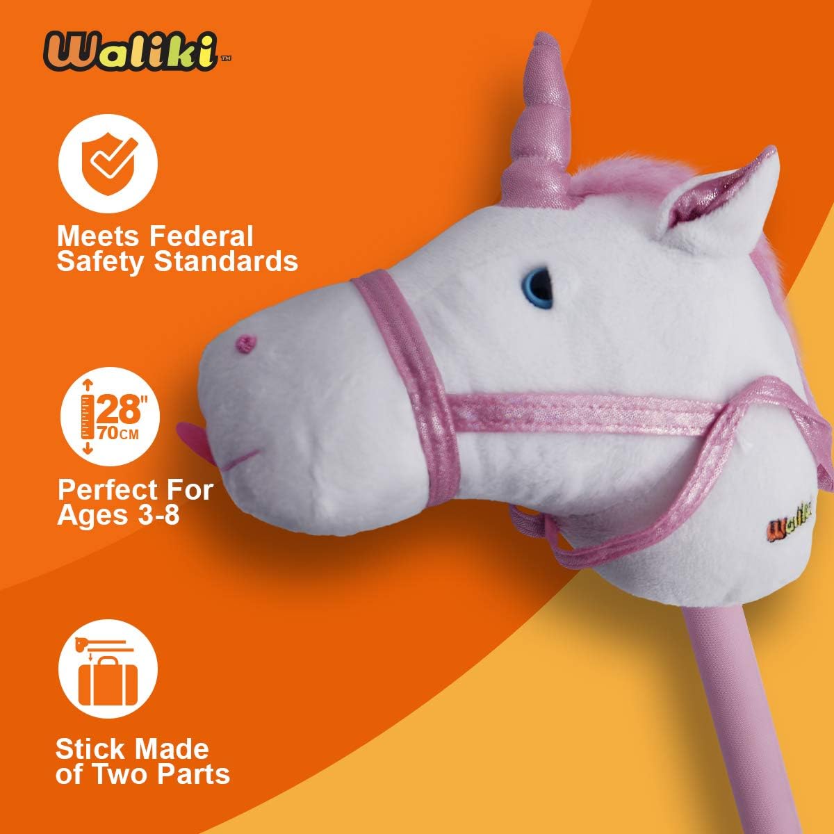 White STKUNI Stick Horse with Sound WALIKI Toys Stick Unicorn Stuffed Animals & Teddy Bears