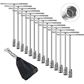 xnmoban 14-piece Cr-V Chrome Vanadium Steel T-handle Socket Wrench Set, Dual-use for Home and Auto Repair, Multi-size T-handle Hex Socket Wrench Set with Storage Bag (14 Pack)