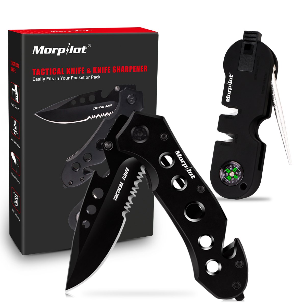 Keenstone 5 in 1 Pocket Knife Sharpener Set, Tactical Folding Knife with Pocket Sharpener for Hunting Camping Backpacking Fishing