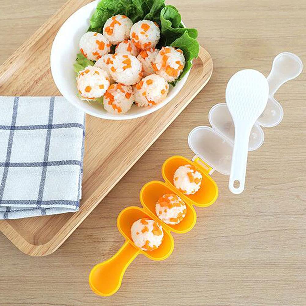 CALISTOUK Rice Ball Mold Sushi Roller Making Kit Non-Stick Rice Ball Shaker with 3 Grids DIY ABS Rice Ball Maker with 1 Pcs Spoon Children Lunch