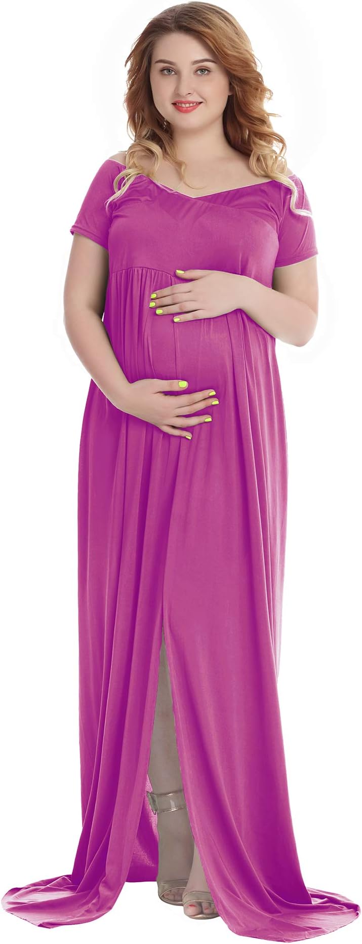 Maternity Off Shoulder Split Front Maxi Photography Dresses for Photoshoot