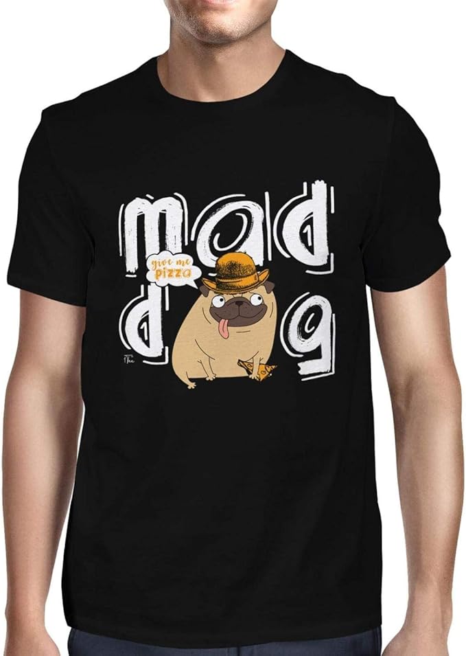 Amazon メンズピザマッドパグ犬tシャツ Tシャツ カットソー 通販