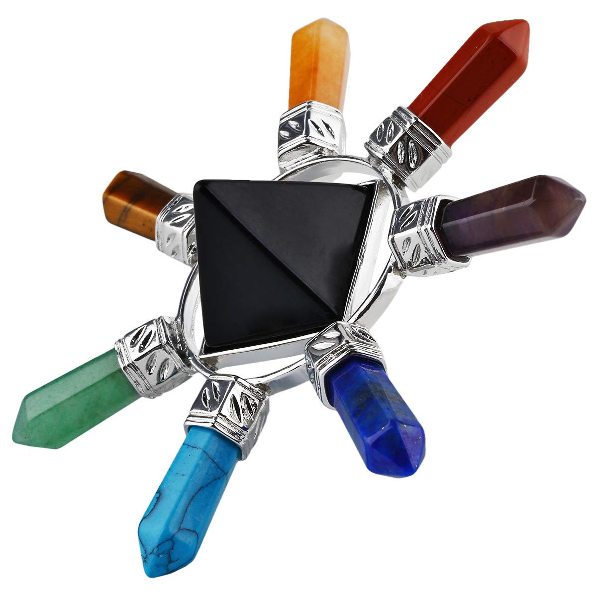 Nupuyai Energy Generator Pyramid 7 Chakra Dots with Obsidian Crystal Energy Generator Healing Stone for Reiki Meditation