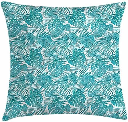 Neo Camouflage Tropical Summer Pattern Palm Tree Leaves Hawaiian, Decorative Square Accent Pillow Case, 18 X 18 Inches, Light Blue Turquoise White Two Sides
